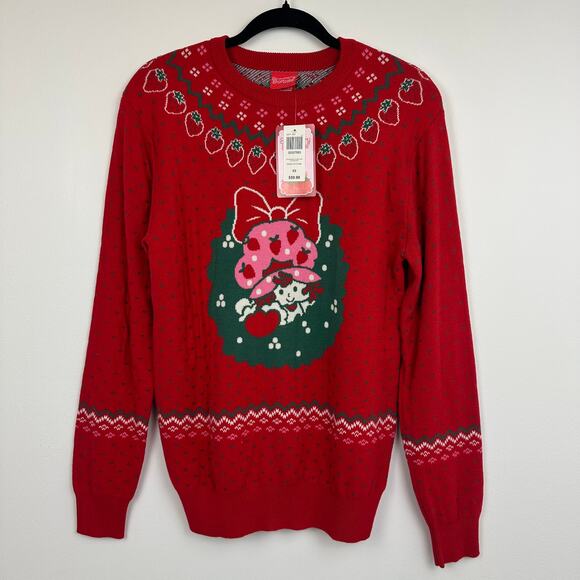 NWT BoxLunch Strawberry Shortcake Wreath Portrait Red Knit Holiday Sweater XS - Picture 1 of 11